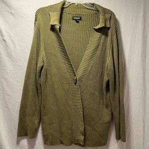 Olive Green, Ribbed Texture, One Button Cardigan by Avenue in 26/28